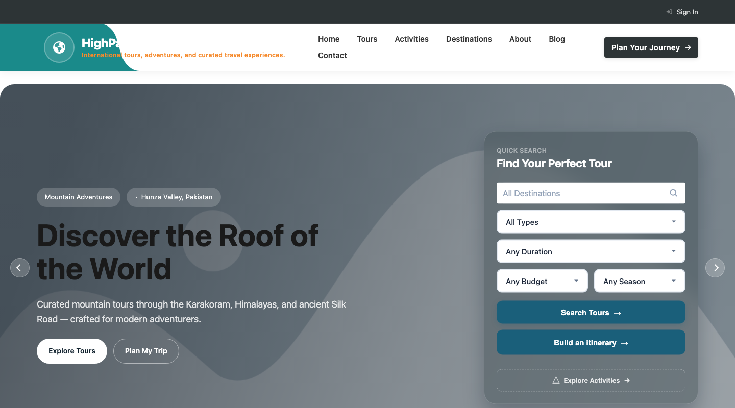HighPass Tours CMS Theme